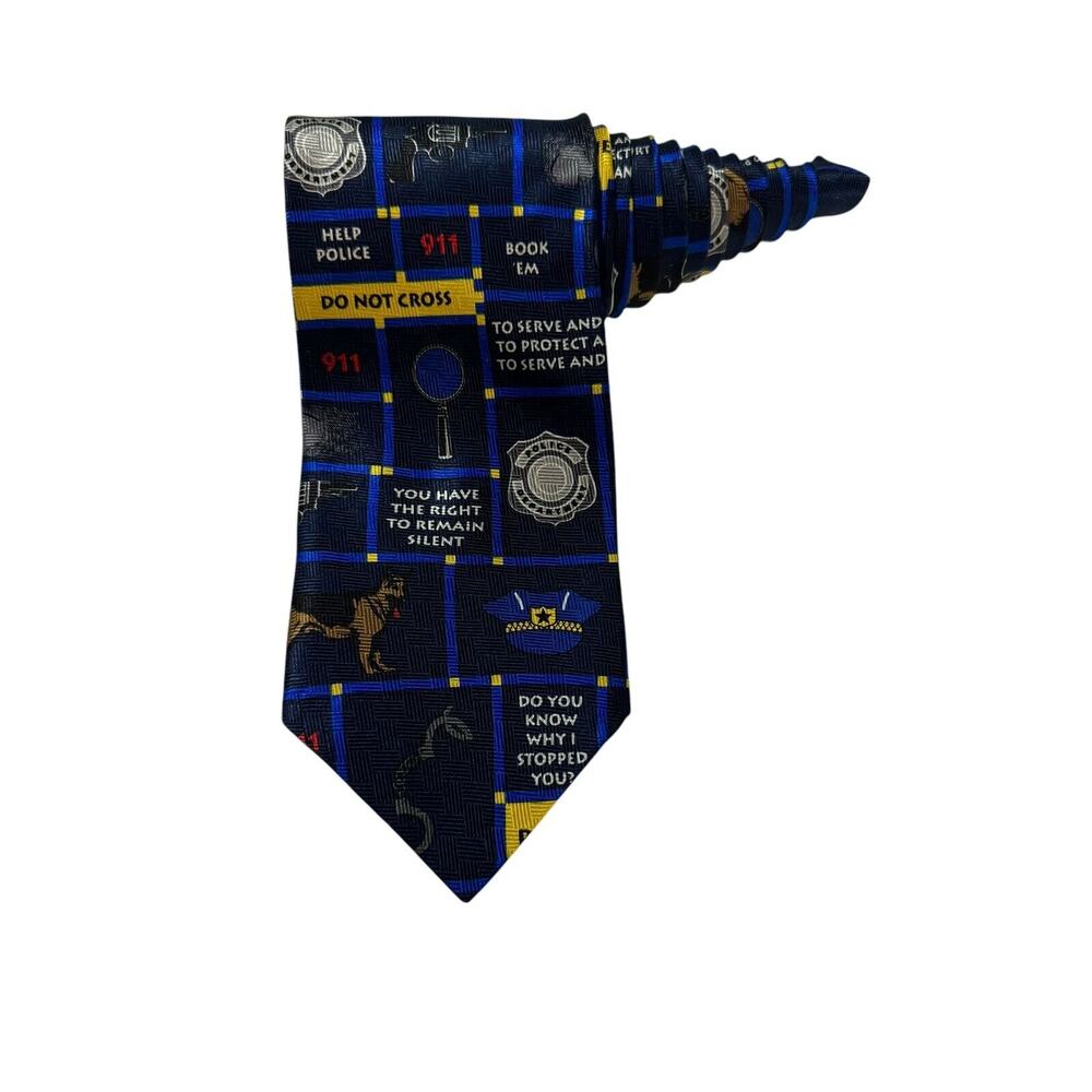 Ralph Marlin RM Style Police Squares Badge 911 Gun Handcuffs 1998 Necktie